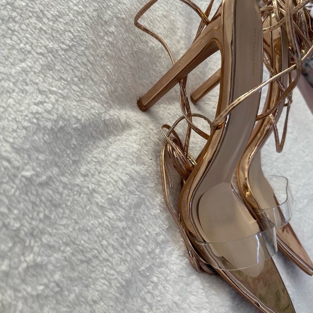 Rose gold strapped heels
